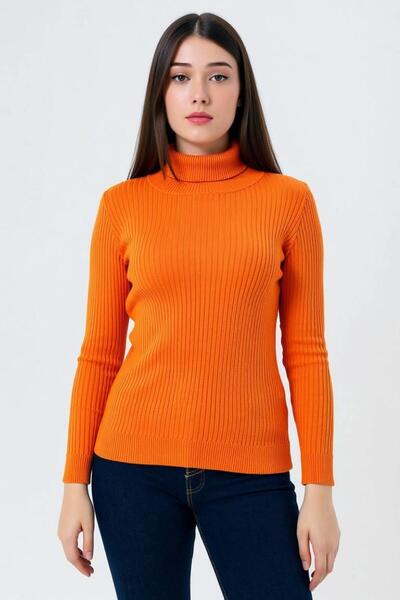 Miss Poem Turtleneck Corded Fabric Women's Orange Knitwear Sweater