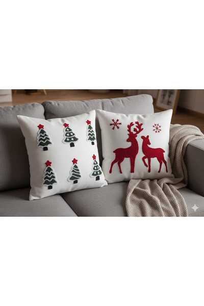 ŞENER HOME Decorative Punch Throw Pillow Cover 1 Pair-Christmas