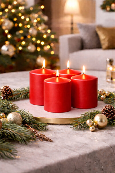 homeartplus 4’lü Kırmızı Silindir Mum Dekoratif Blok Mum Seti Ölçüler ( 5 Cm ...