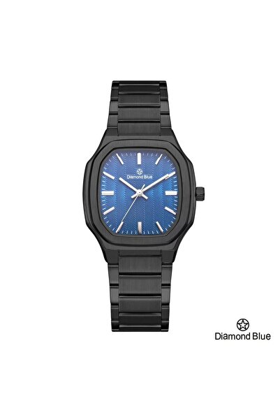Diamond Blue ساعة دايموند بلو رجالي، لون أسود بالكامل، صحن أزرق بنمط متعرج، ت...