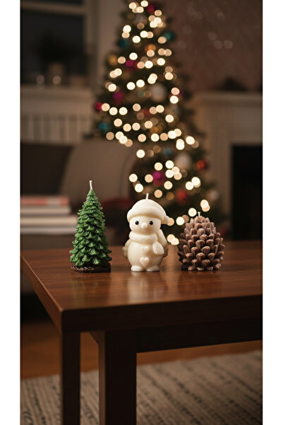 Raw Home Yılbaşı Dekoratif Kokulu Mum Seti 3’lü | Yeşil Ağaç Sandal – Kozalak...