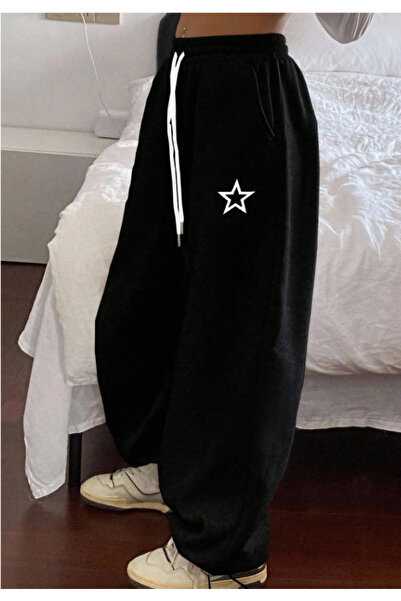 Arz giyim Women's Basic Black Printed Sweatpants Comfortable and Modern Design