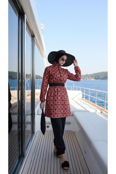 new ats Marin Esinti Patterned Hijab Swimsuit Beachwear Set Burkini