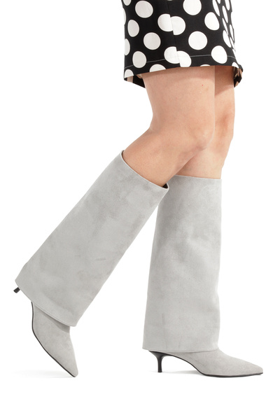 MİNNACE Stone Suede Pull-On Long Boots Pointed Toe 5 cm Thin Heel New Season