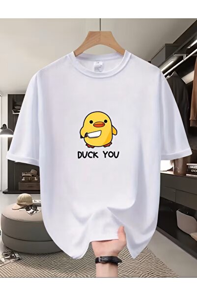 LELVANİ Tricou cu imprimeu cu rațe și textul „Duck You”