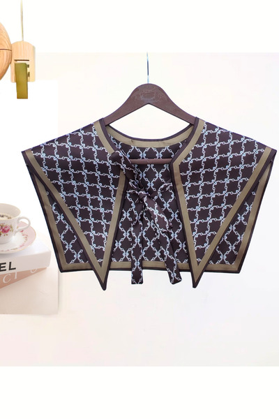 nurfemina Chain Patterned Luxury Shoulder Shawl |   Classic Monogram Brown Geometric Style Scarf Collar