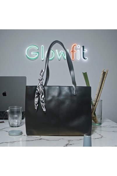 Glowfit Shine Your Shape Women's Black Scarf Detailed Zipper Closure Single Compartment Large Size Women's Shoulder Bag (40X32X8 cm)
