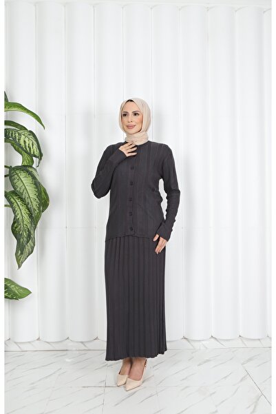 NİSUM MODA Buttoned Pleated Mercerized Skirt Suit