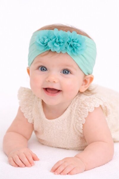 Superbaby Bentita lata verde menta pentru fetite cu floricele aplicate