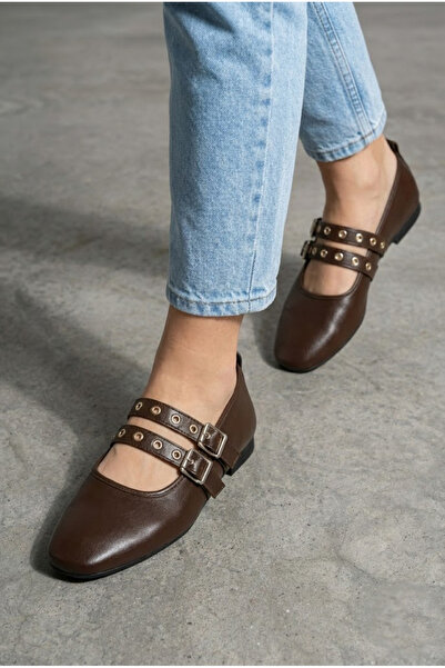 StWenn حذاء ماري جين بابيت نسائي بني اللون بإبزيم مزدوج، مناسب للمكتب والمدرس...