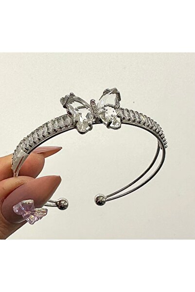 GLOW ACCESSORIES BAE سوار فاخر من الفولاذ المرصع بحجر الزركون على شكل فراشة