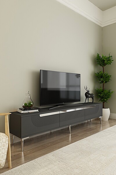 CENEYRA TSA1805AS - MEYRA TSA180 TV STAND, TV SEHPASI ve TV ÜNİTESİ ANTRASİT-SILVER 180CM