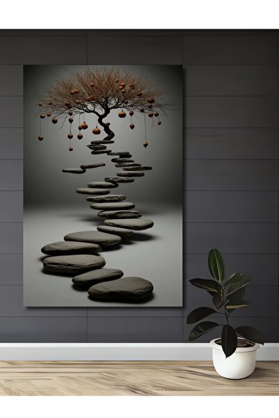 Teona Ahşap Yağlı Boya Görünümlü Doğal Taş Merdivenli Ağaç Dekoratif Ahşap Ev...