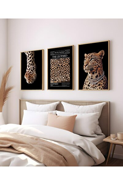 Esci Design Σετ ζωγραφικής 3 τεμαχίων με ξύλινο πλαίσιο - Trend Painting - Tiktok Leopard Painting - Luxury Painting - ModernTablo