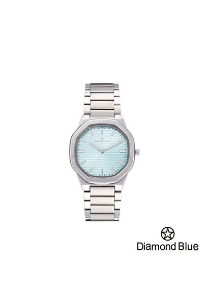 Diamond Blue ساعة رجالية، سور فضي، وصحن سماوي مخطط.