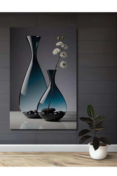 Teona Ahşap Modern Cam Vazo Çiçek ve Taş Tasarımlı Ahşap Dekoratif Ev,Antre,Salon,Ofis,Mutfak,Yatak Odası Tablo