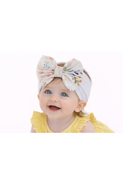 Superbaby Wide white headband with applied floral bow