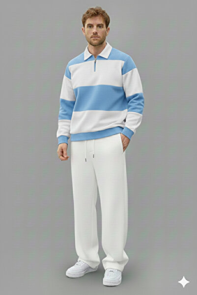 NİCE Polo Neck Oversized Baggy Tracksuit Set-Winter Thick 3-Thread Fleece-Lined Wide Leg Polo Neck-Top and Bottom Set