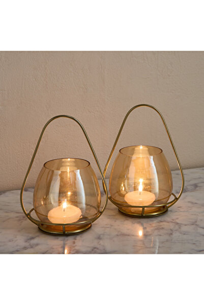 Home Box طقم حامل شموع كومود زين المزخرف من قطعتين - 8.5 × 9.75 × 16 سم