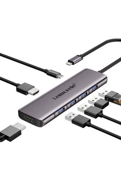 lemorele TC66, 7 in 1 Type-C To USB Hub Dock Çoklayıcı, (Çift 4K HDMI Çıkışlı...