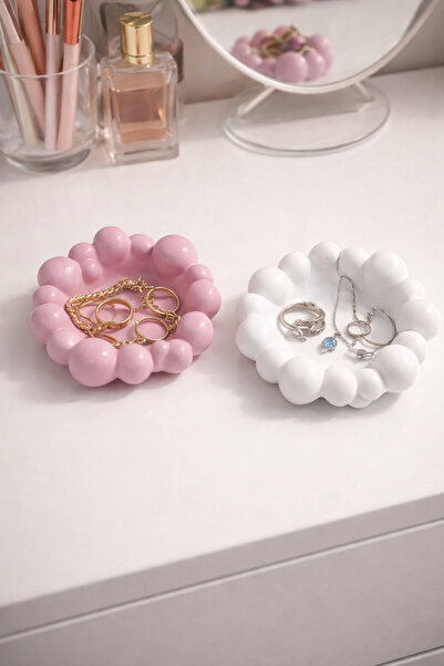 Homesinti Stone Powder Handmade Double Jewelry Dish Set |   Decorative Vanity Organizer