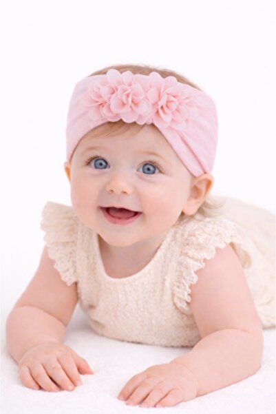 Superbaby Bentita lata roz banan pentru fetite cu floricele aplicate