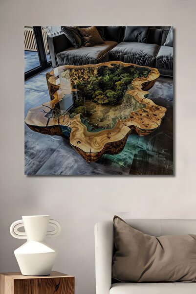 Teona Ahşap Doğa Manzaralı Epoksi Reçine ve Masif Ahşap Salon Sehpası Ev,Antre,Ofis,Mutfak,Yatak Odası Tablo