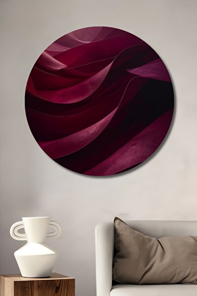 Teona Ahşap Bordo Dalgalı Soyut Sanat Yağlı Boya Görünümlü Ahşap Dekoratif Ta...