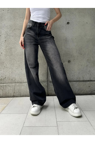 BALİNA Yıkama Detaylı Retro Baggy Jean Füme -THE SOLO