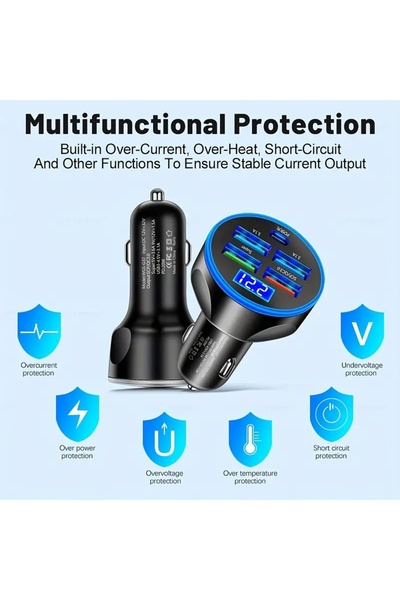 OEM Car charger 12V, 4xUSB, 150W, Fast Charging, PD QC3.0, 3.1A, 1xtype C