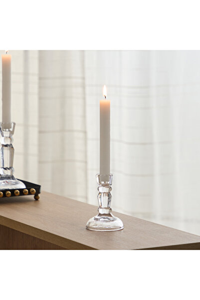 Home Box Tamara Heavy Glass Crystalline Clear Small Candleholder - 7x10 cm