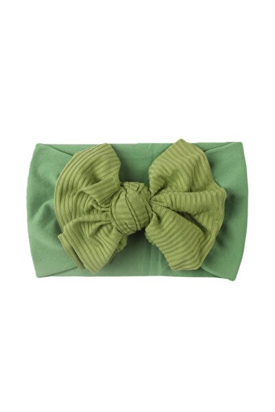 Superbaby Bentita verde lata cu funda striata aplicata