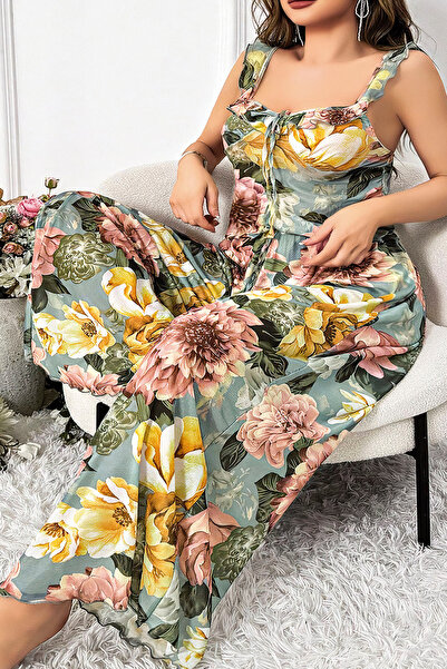 Viselya Çiçek Desenli Büyük Beden Yazlık Pijama Takımı