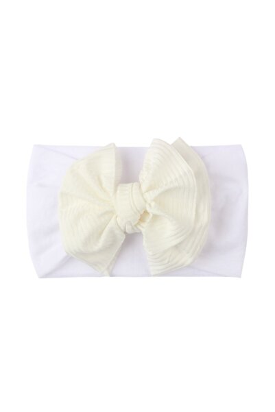 Superbaby Bentita alba lata cu funda striata aplicata