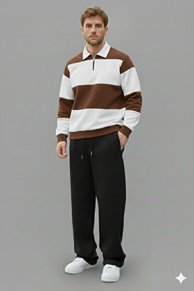 NİCE Polo Neck Oversized Baggy Tracksuit Set-Winter Thick 3-Thread Fleece-Lined Wide Leg Polo Neck-Top and Bottom Set