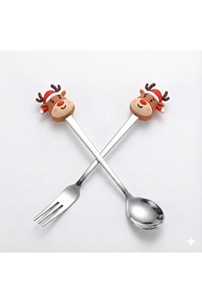 WoodenThings Stainless Steel Fondue and Dessert Serving Set with Cute Deer Figure