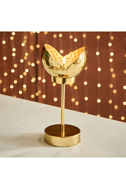 Home Box حامل شموع كومود نوري المزخرف المطروق - 10 × 9.5 × 21 سم