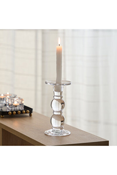 Home Box Tamara Heavy Glass Crystalline Clear Medium Candleholder - 9x18 cm