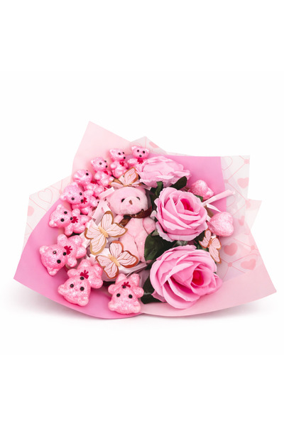 OEM Pembe Ayıcık ve Gül Detaylı Işıklı Buket – Romantik Hediyelik