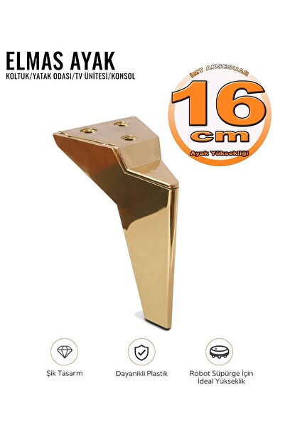 İMT AKSESUAR 16 cm Altın Elmas Ayak - Robot Süpürge Uyumlu Koltuk Dolap TV Ün...
