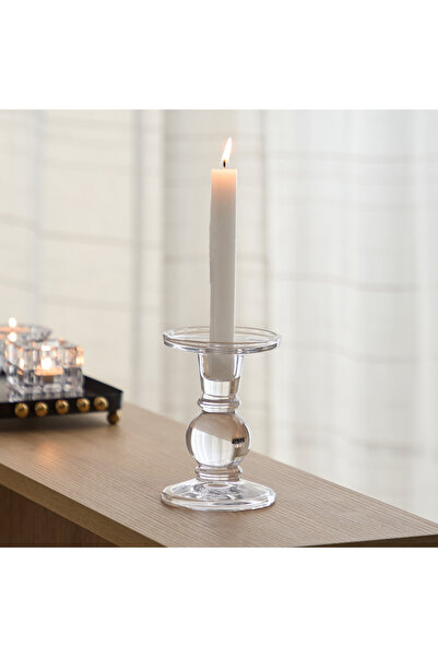 Home Box Tamara Heavy Glass Crystalline Clear Small Candleholder - 9x13 cm