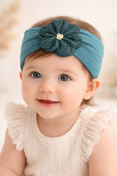 Superbaby Wide green headband for babies with applied flower
