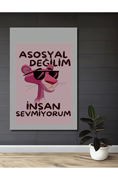 Teona Ahşap Pembe Panter Asosyal Değilim İnsan Sevmiyorum Sanat Ev,Antre,Salo...