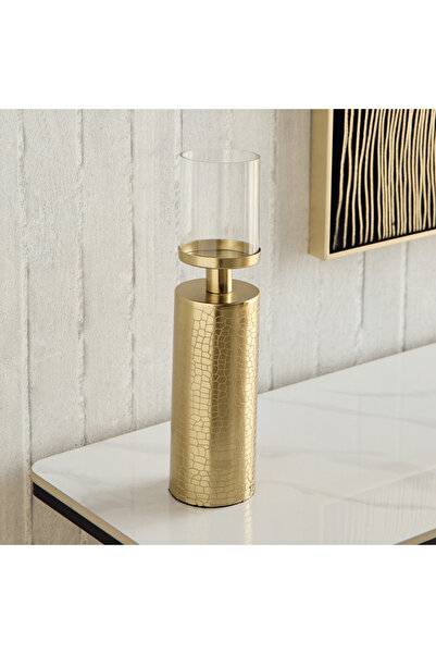 Home Box حامل شموع عمودي من ألفا ميتال ذو ملمس جلدي - 8×8×34 سم