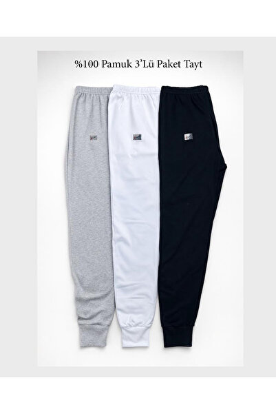 SİWELLİ %100 Pamuk 3'Lü Paket Karışık Renkli Sıcak Tutan Kışlık Tayt Uygun Ek...