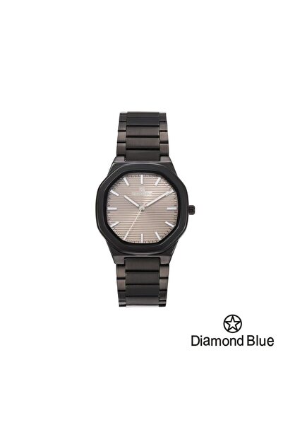 Diamond Blue ساعة دايموند بلو رجالية، سوار أسود وصحن رصاصي، لمسة عصرية غامضة.