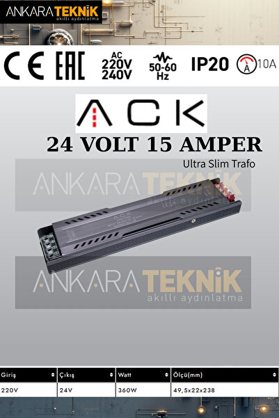 ankarateknik ACK 24 Volt 15 AMPER Ultra Slim Trafo / Dikkat 24 Volt Çıkış ver...