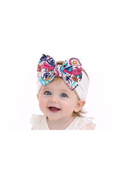 Superbaby Wide white headband with flowered bow