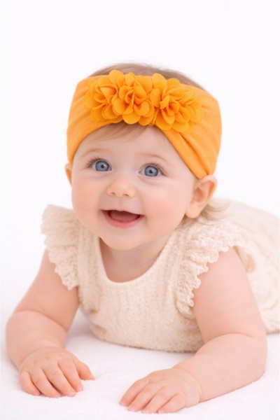 Superbaby Φαρδιά κίτρινη κορδέλα για κορίτσια με πουά σχέδιο