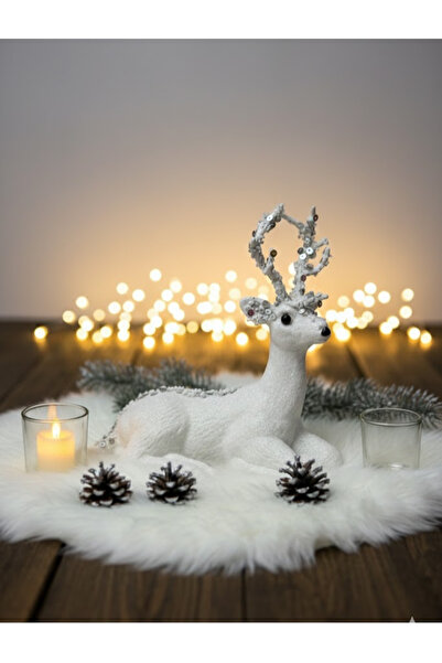 Kokoş Parti Yılbaşı Pullu ve Simli Ren Geyiği Dekoru • Oturan Geyik Biblo • 2...